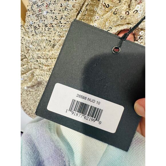 MAC DUGGAL 26598 Nude Silver V-Neck Sequin Wrap Waist Gown NWT size 10 - Picture 13 of 16